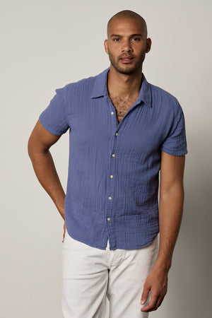 Christian Shirt in citadel blue with white denim front
