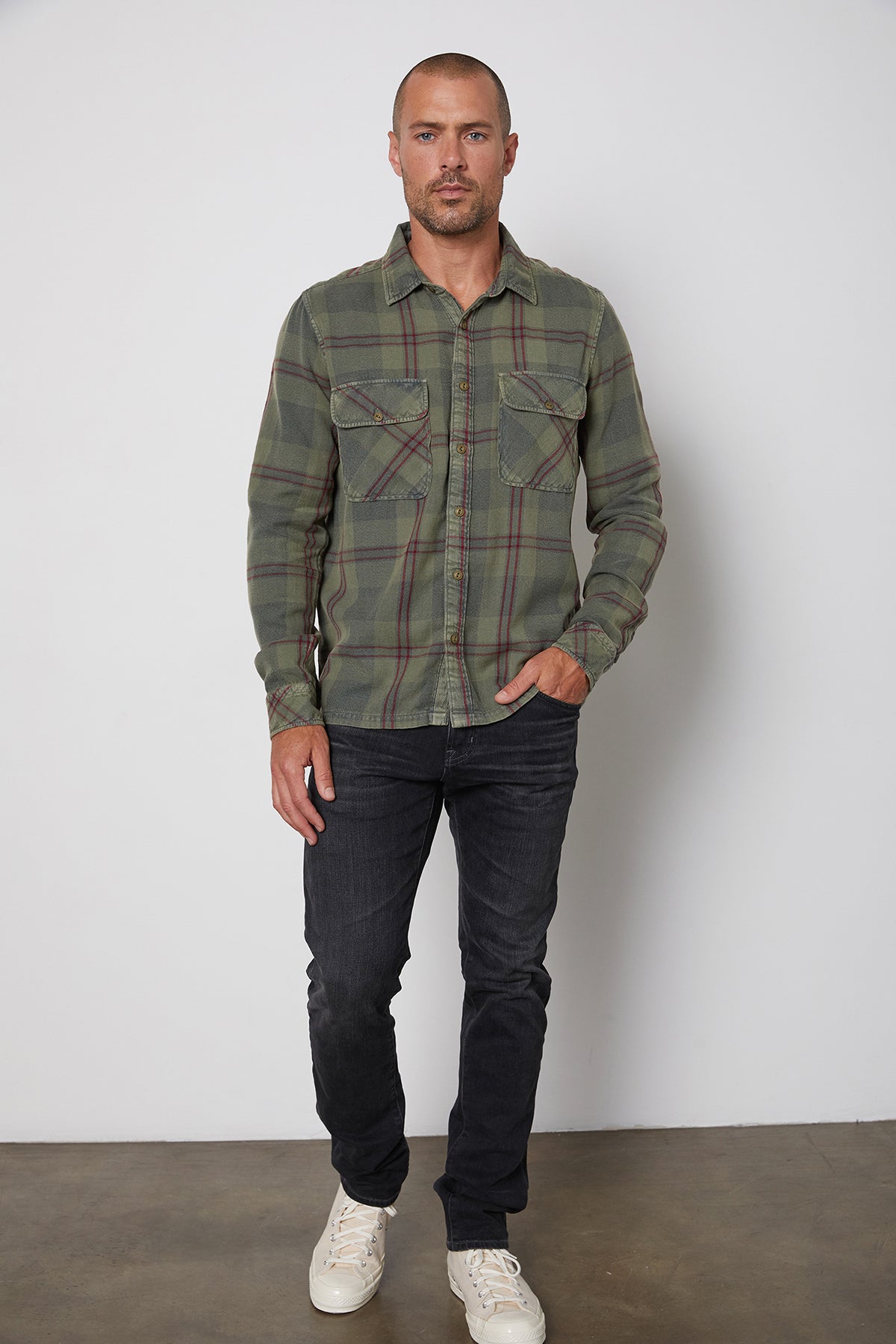 kirk button up shirt olive front-24256871530689
